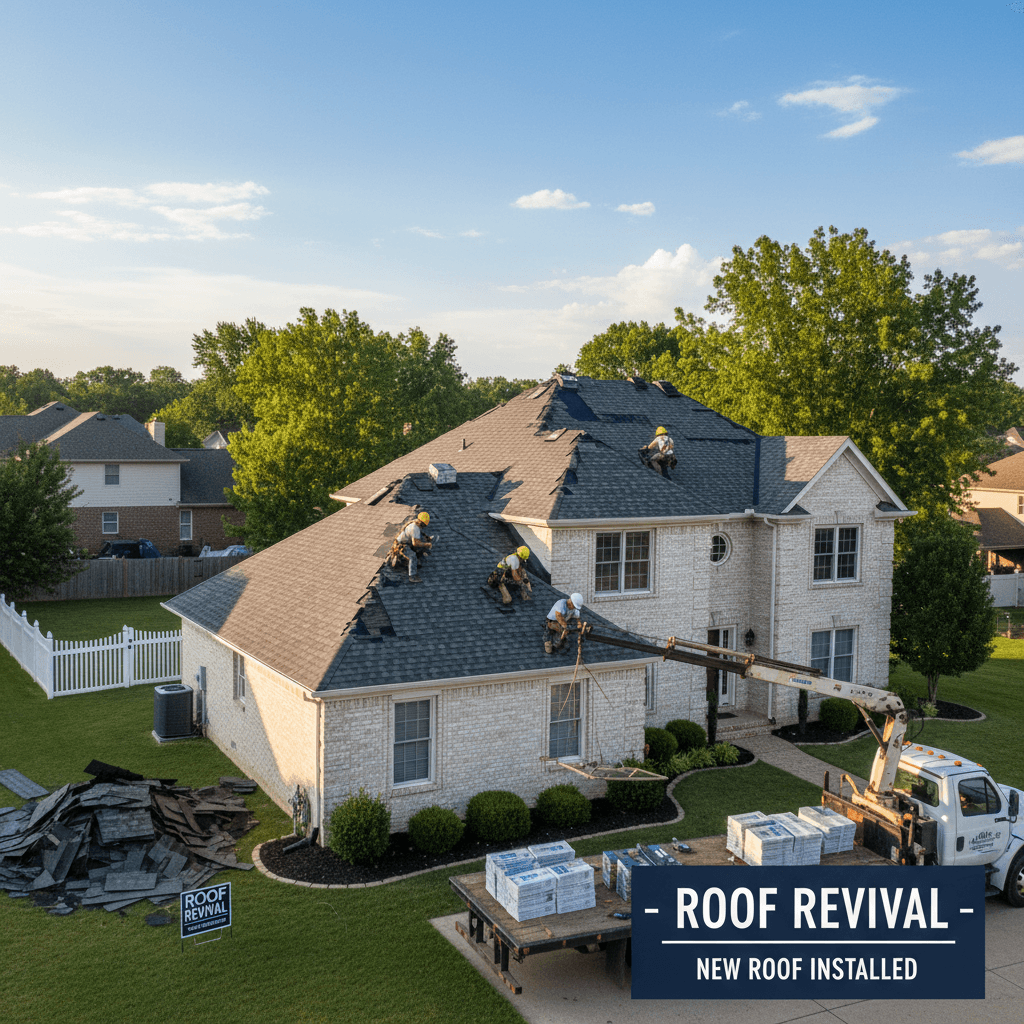 Professional roofers installing new roof shingles